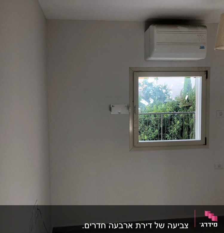 קיר צבוע בלבן עם חלון ומזגן